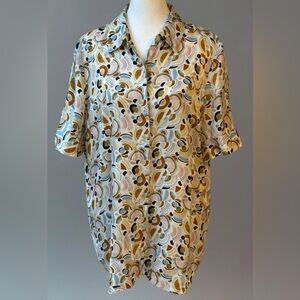 NWOT Lafayette 148 NY Scottie  lyrical curves printed 100% silk stretch Top L